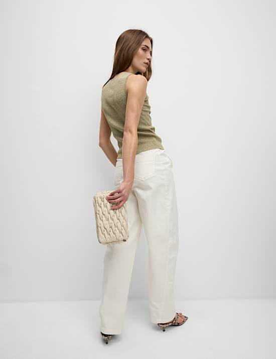 Metallic Ribbed Crew Neck Cropped Vest Top