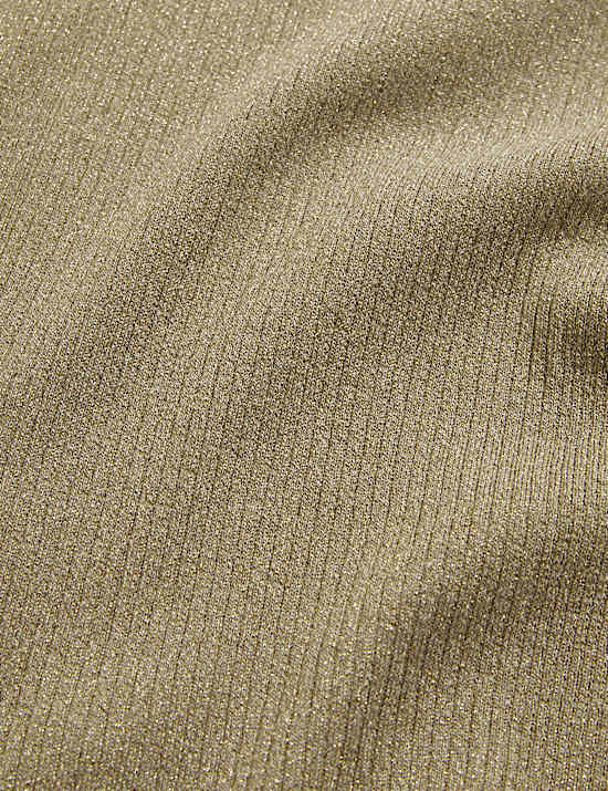 Metallic Ribbed Crew Neck Cropped Vest Top