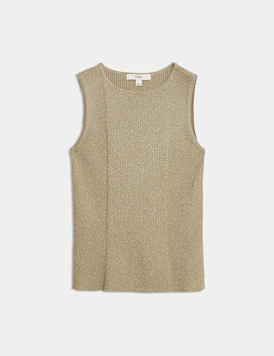 Metallic Ribbed Crew Neck Cropped Vest Top