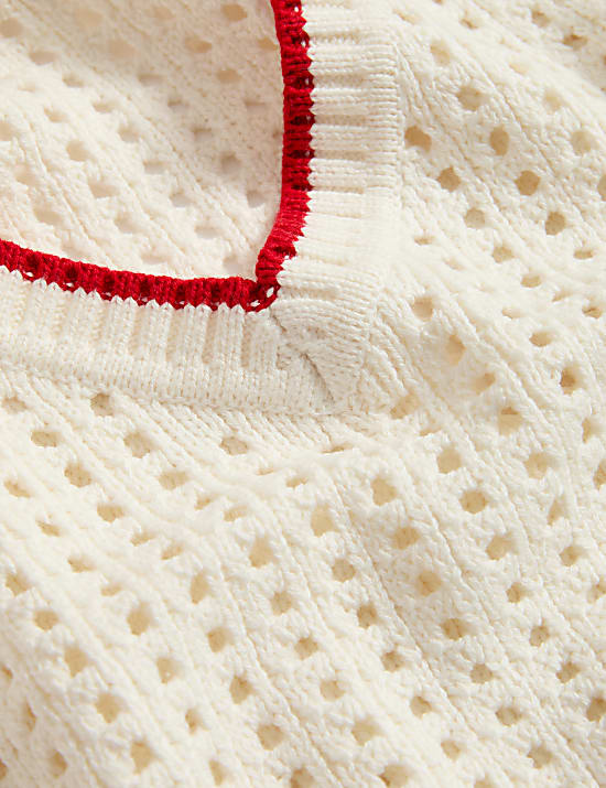 Cotton Rich Textured V-Neck Knitted Vest