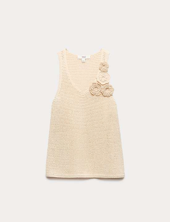Maillot de corps en maille de coton m&eacute;lang&eacute; style crochet