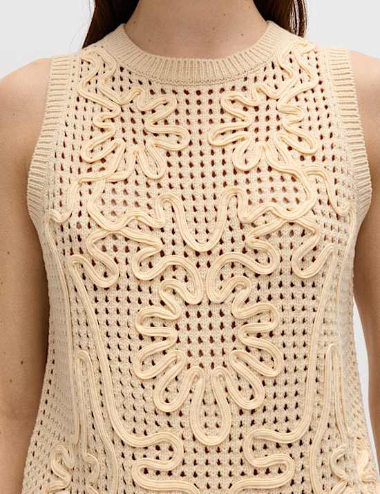 Cotton Rich Floral Slim Fit Knitted Vest