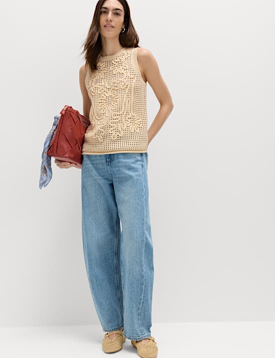 Cotton Rich Floral Slim Fit Knitted Vest