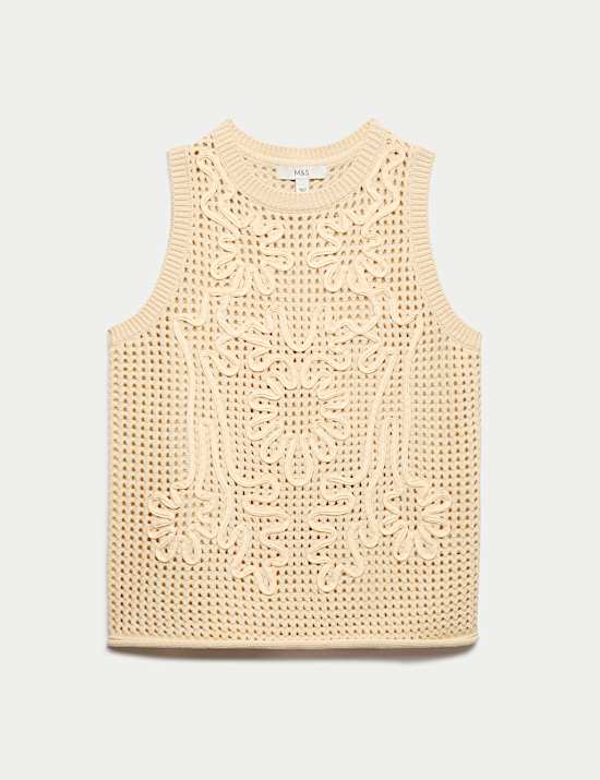Cotton Rich Floral Slim Fit Knitted Vest