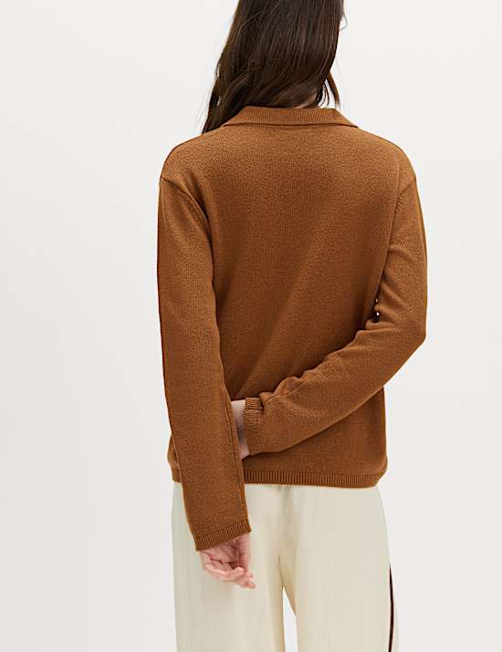 Collared Knitted Top with Linen