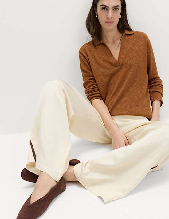 Collared Knitted Top with Linen