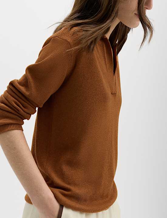 Collared Knitted Top with Linen