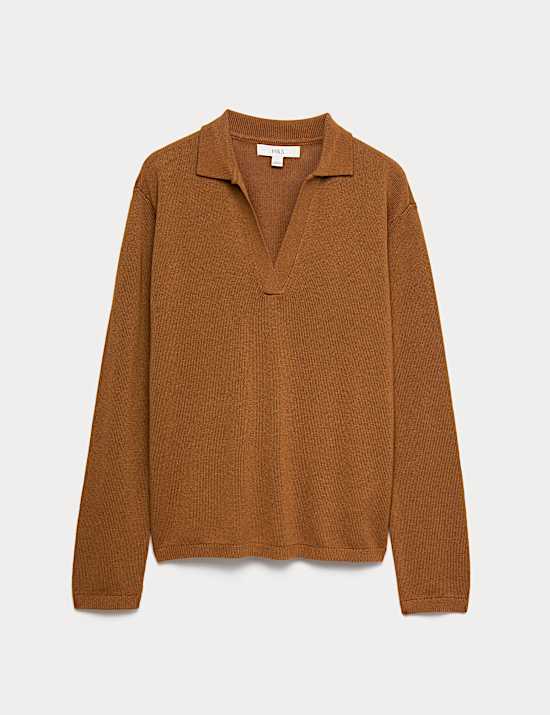 Collared Knitted Top with Linen