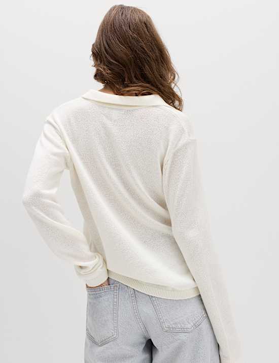 Collared Knitted Top with Linen