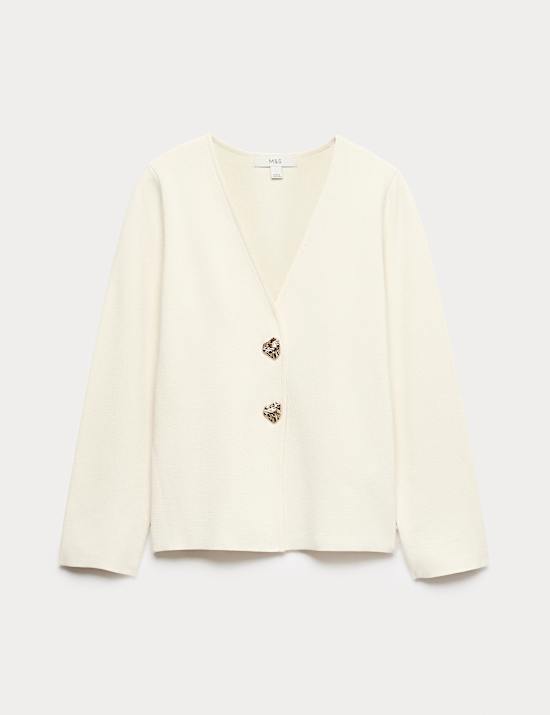 V-Neck Slim Fit Button Front Knitted Jacket