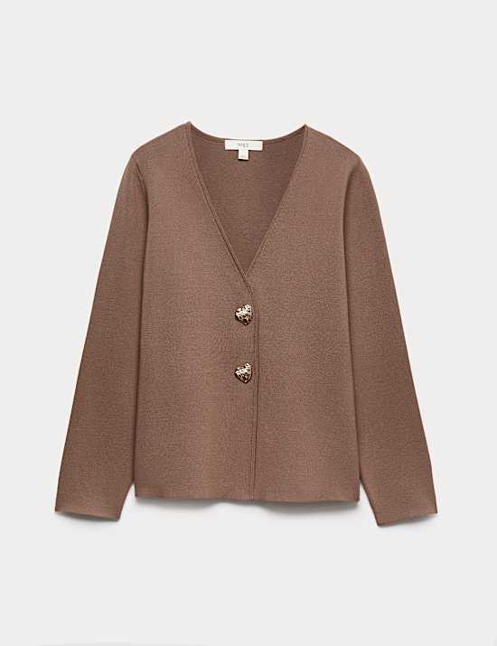 Veste coupe cintr&eacute;e en maille &agrave; col en V et fermeture avant boutonn&eacute;e