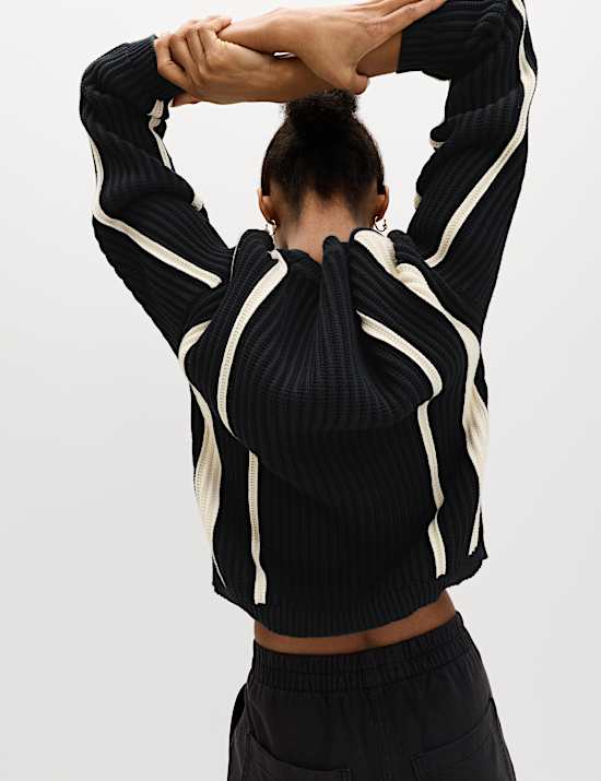 Cotton Rich Striped Ribbed Relaxed Jumper