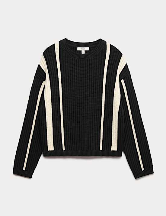 Cotton Rich Striped Ribbed Relaxed Jumper
