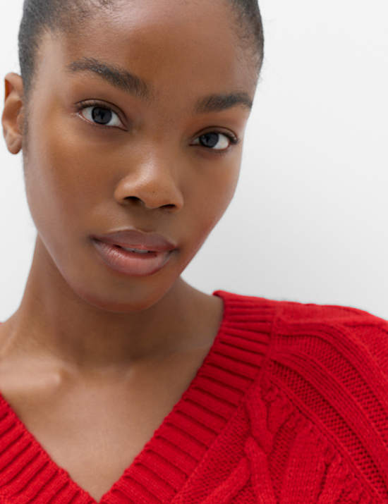 V Neck Cable Knit Relaxed Jumper