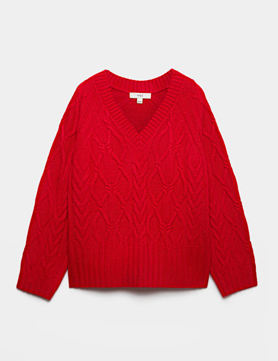 V Neck Cable Knit Relaxed Jumper