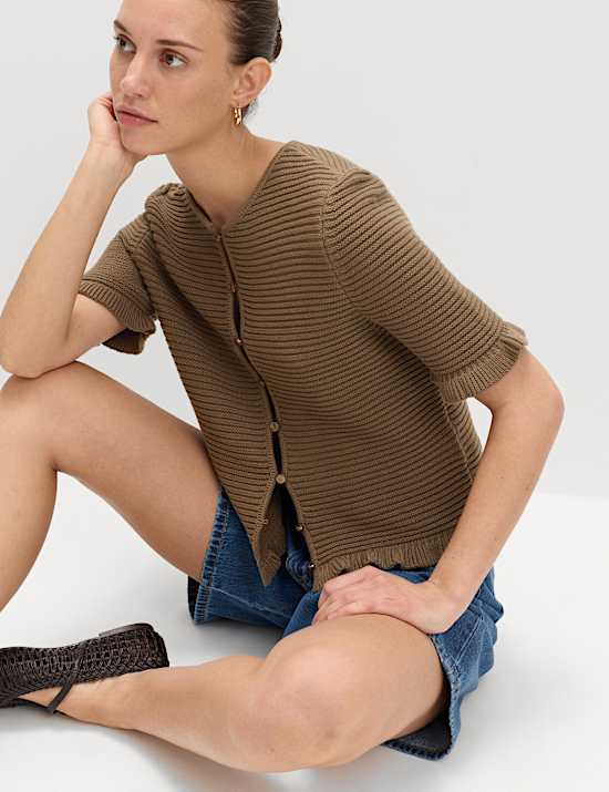 Cotton Rich Ruffle Detail Cardigan
