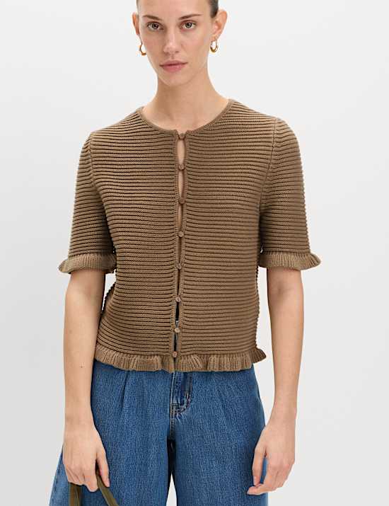 Cotton Rich Ruffle Detail Cardigan