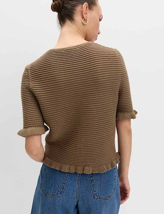 Cotton Rich Ruffle Detail Cardigan