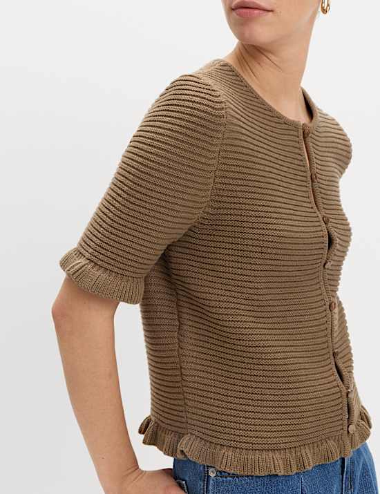 Cotton Rich Ruffle Detail Cardigan