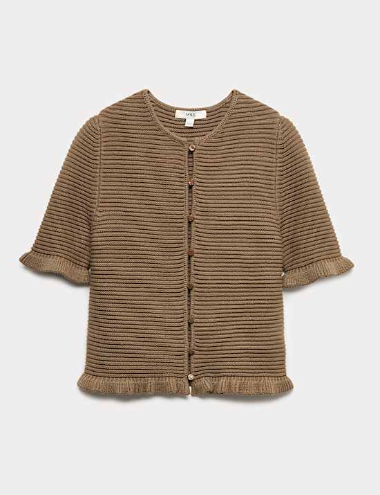 Cotton Rich Ruffle Detail Cardigan