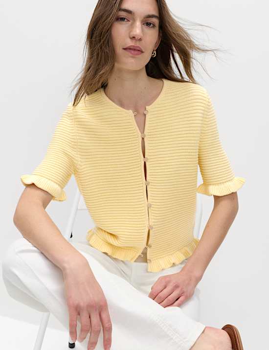 Cotton Rich Ruffle Detail Cardigan