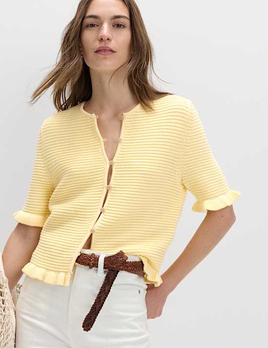 Cotton Rich Ruffle Detail Cardigan