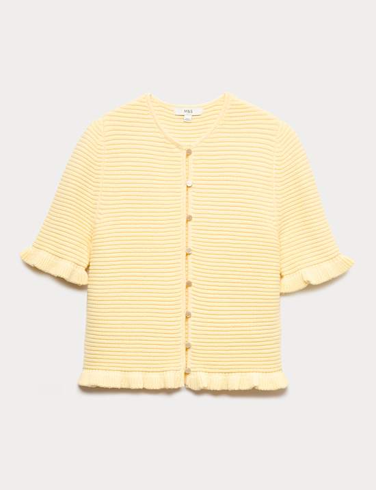 Cotton Rich Ruffle Detail Cardigan