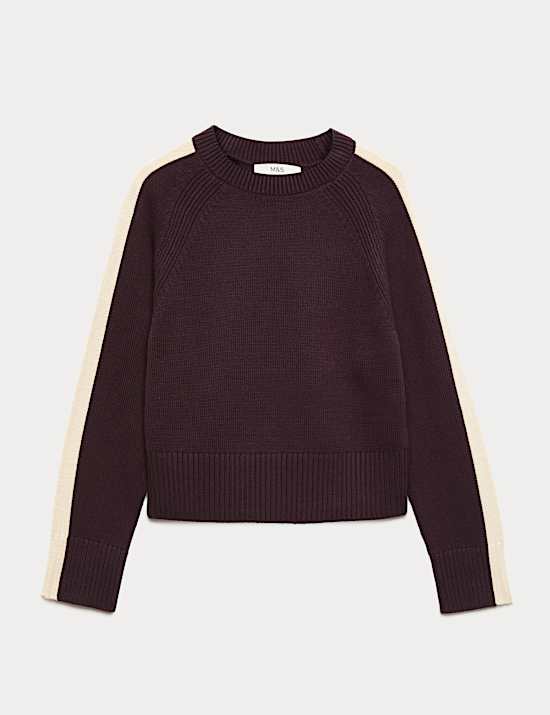 Pull en coton &agrave; col rond et rayures