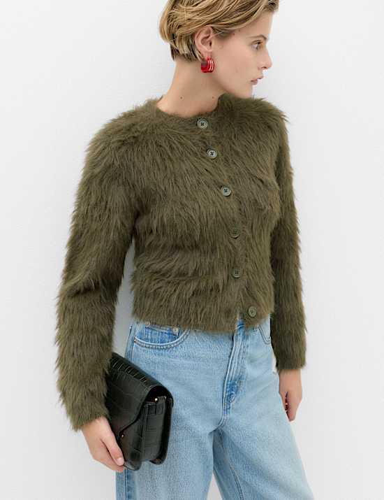 Cardigan court textur&eacute; coupe slim &agrave; nouer sur le devant