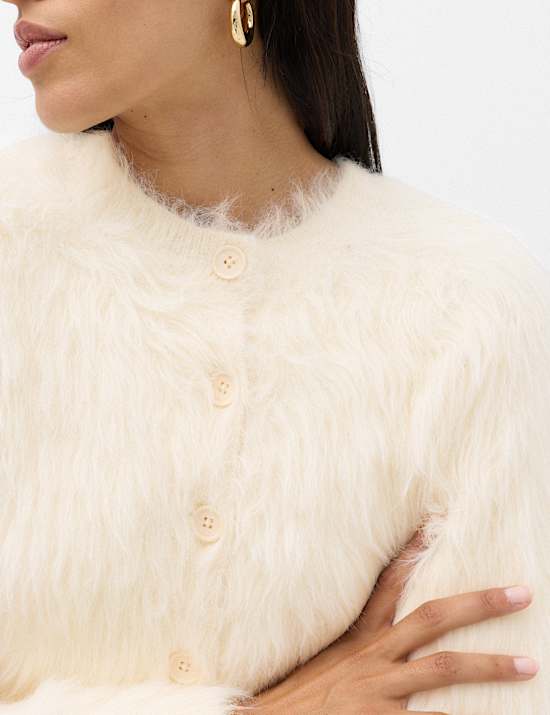 Textured Button Front Slim Cropped Cardigan