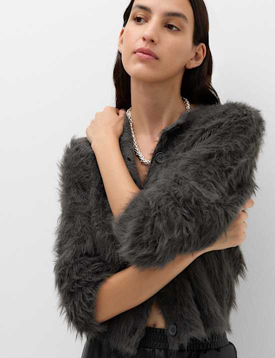 Textured Button Front Slim Cropped Cardigan