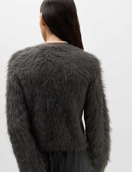 Textured Button Front Slim Cropped Cardigan