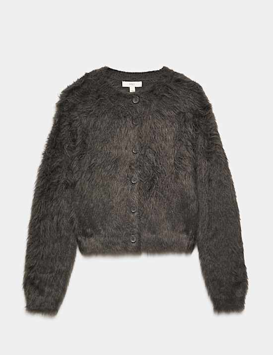 Textured Button Front Slim Cropped Cardigan