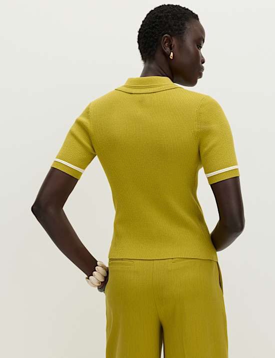 Collared Half Zip Fitted Knitted Top