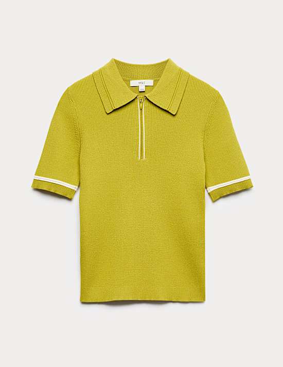 Collared Half Zip Fitted Knitted Top