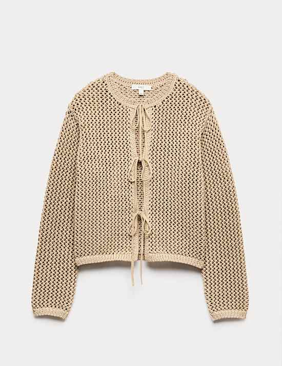 Kort vest met slanke pasvorm, striksluiting aan de voorkant en structuur