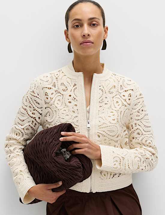 Veste raccourcie en maille de coton textur&eacute;