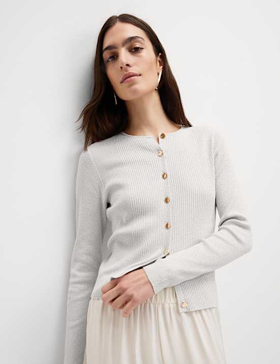 Metallic Crew Neck Slim Fit Cardigan