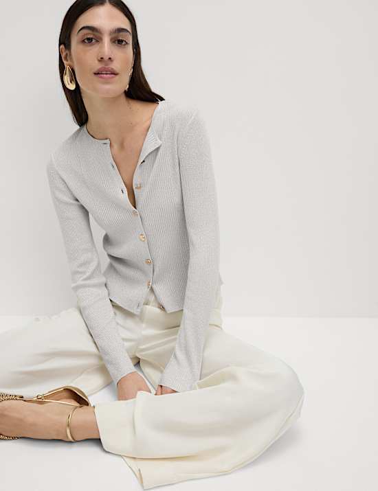 Kardigan Slim Fit Kerah Bundar Logam