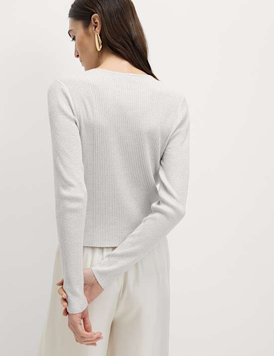 Kardigan Slim Fit Kerah Bundar Logam