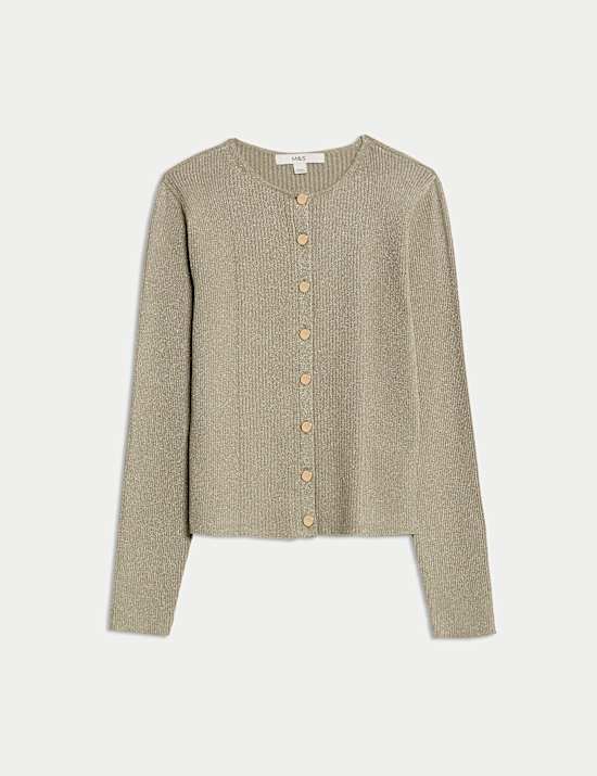 Metalický kardigan úzkého střihu s výstřihem ke krku