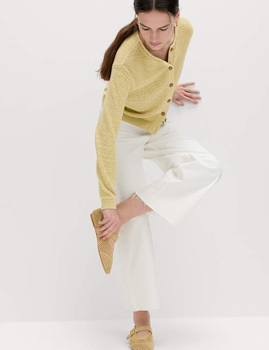 Cotton Rich Button Through Cropped Cardigan