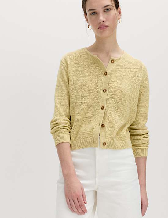 Cotton Rich Button Through Cropped Cardigan