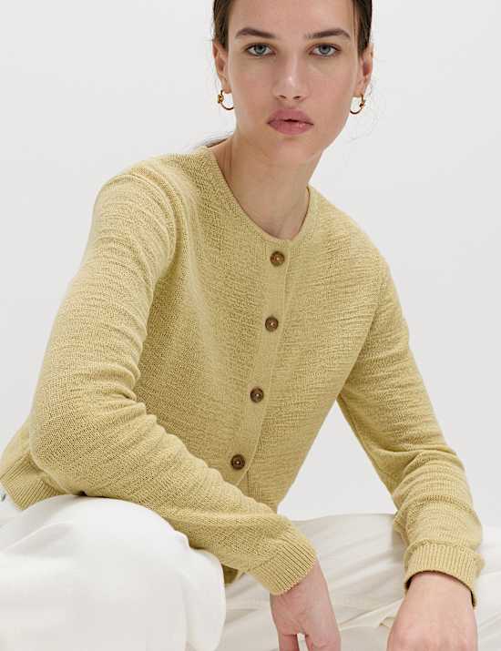 Cotton Rich Button Through Cropped Cardigan