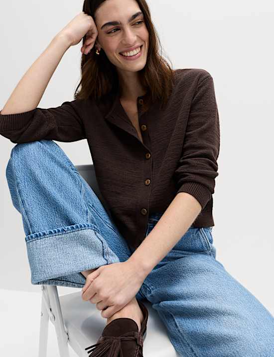 Cotton Rich Button Through Cropped Cardigan