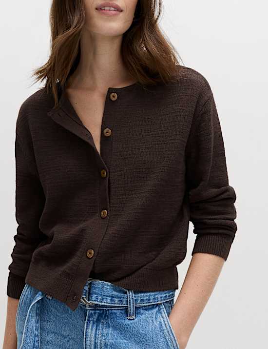 Cotton Rich Button Through Cropped Cardigan