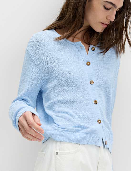 Cotton Rich Button Through Cropped Cardigan