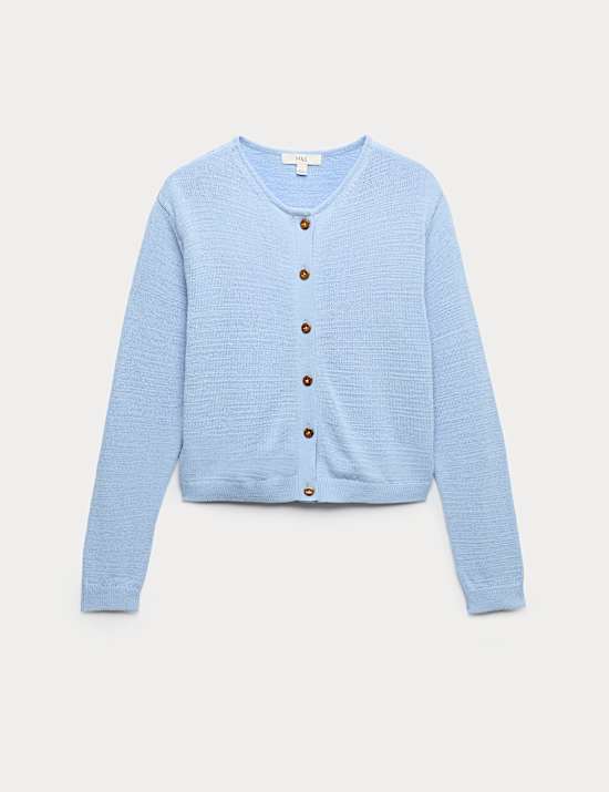 Cardigan court boutonn&eacute; en coton