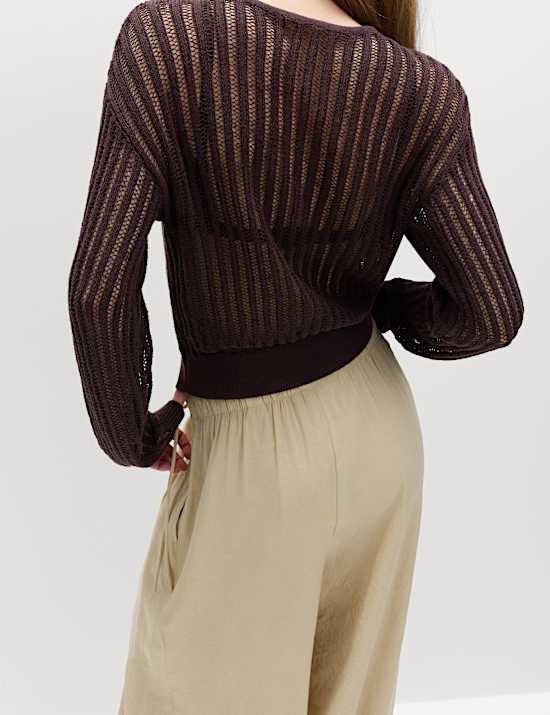 Pull en coton textur&eacute; &agrave; encolure ronde