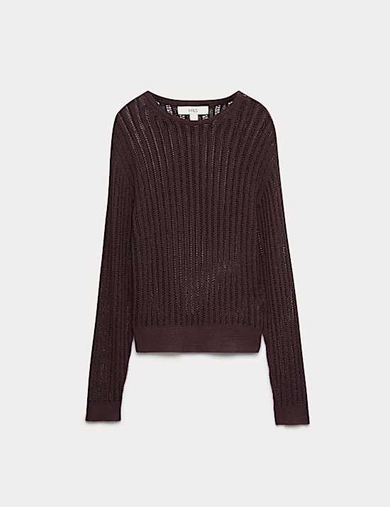 Pull en coton textur&eacute; &agrave; encolure ronde